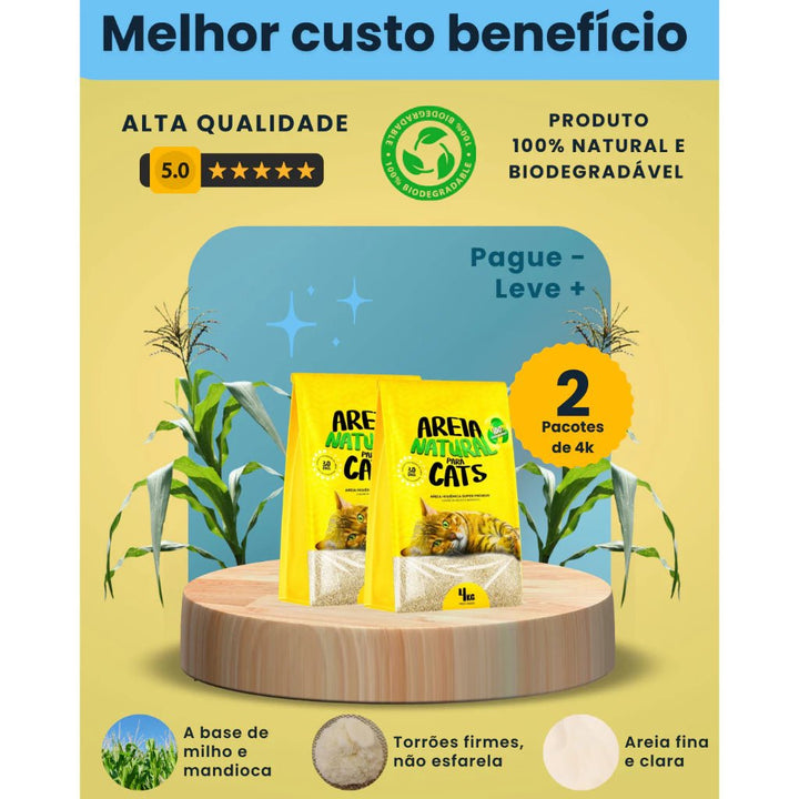 Areia Gato Tiger Cats Higiênica Natural Biodegradável Milho E Mandioca - Ronron Home