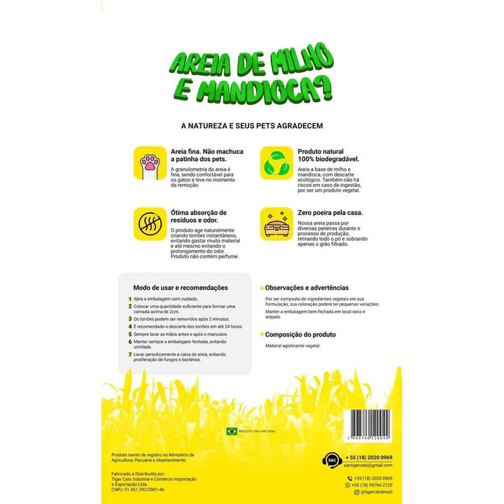 Areia Gato Tiger Cats Higiênica Natural Biodegradável Milho E Mandioca - Ronron Home