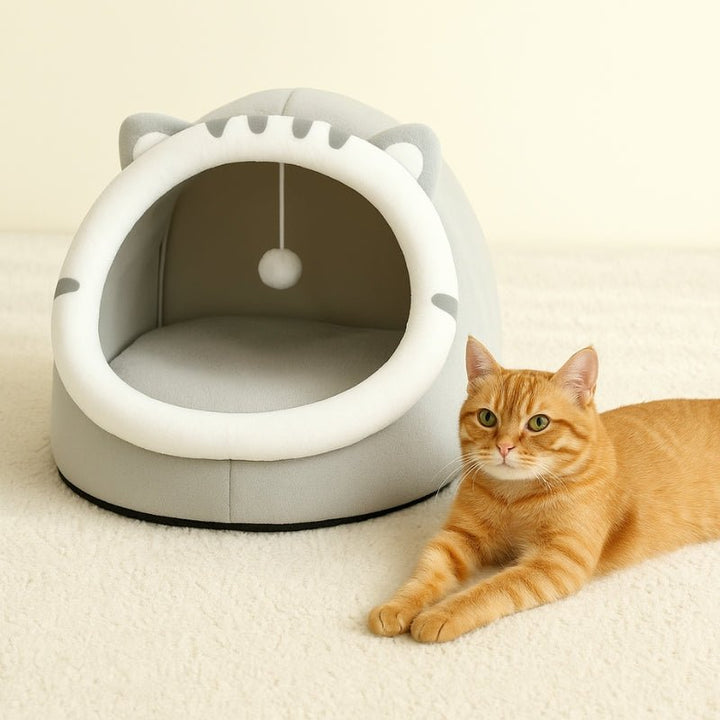 Cama para Gatos com Pompom Cinza - da Ronron - Ronron Home