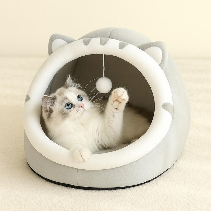 Cama para Gatos com Pompom Cinza - da Ronron - Ronron Home